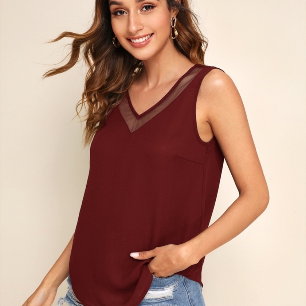 SHEIN Sheer Mesh Insert Tank Top